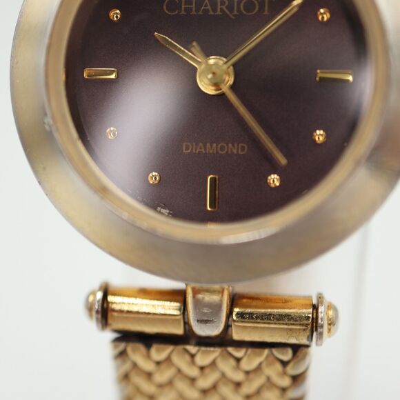 Chariot Diamond Women's Watch 22mm Brown Dial Gold Tone Bracelet w New Battery - Picture 6 of 16
